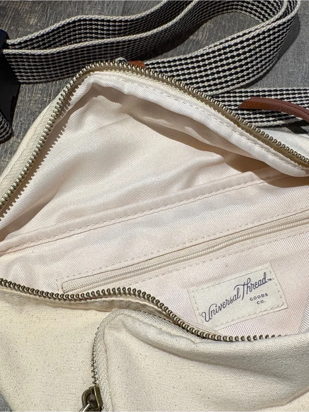 Universal Thread Canvas Waist Bag in Cream with Leather Accents